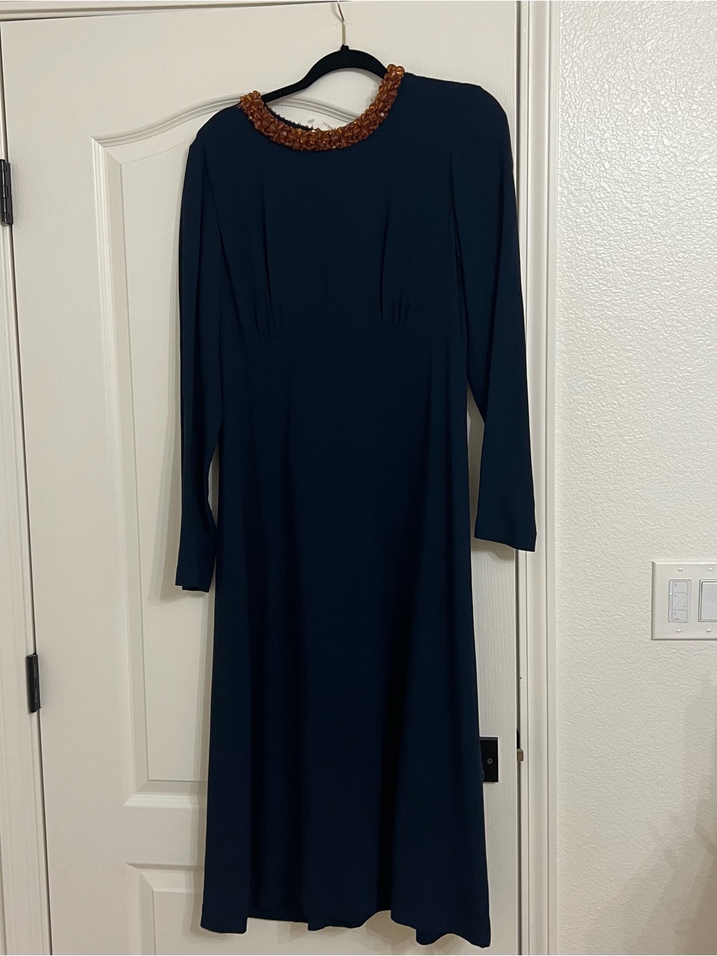 Dries Van Noten Navy Long-Sleeve Dress With Embellished Collar